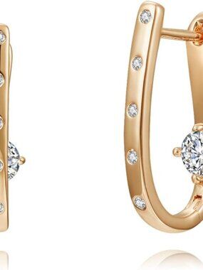Women's Gold Diamond Cubic Zirconia Elegant Stylish Three Diamon Huggie Earring